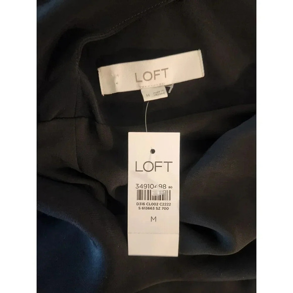 NWT LOFT Satiny Black Lined Cross Back Swing Dress Sundress M - Picture 5 of 9